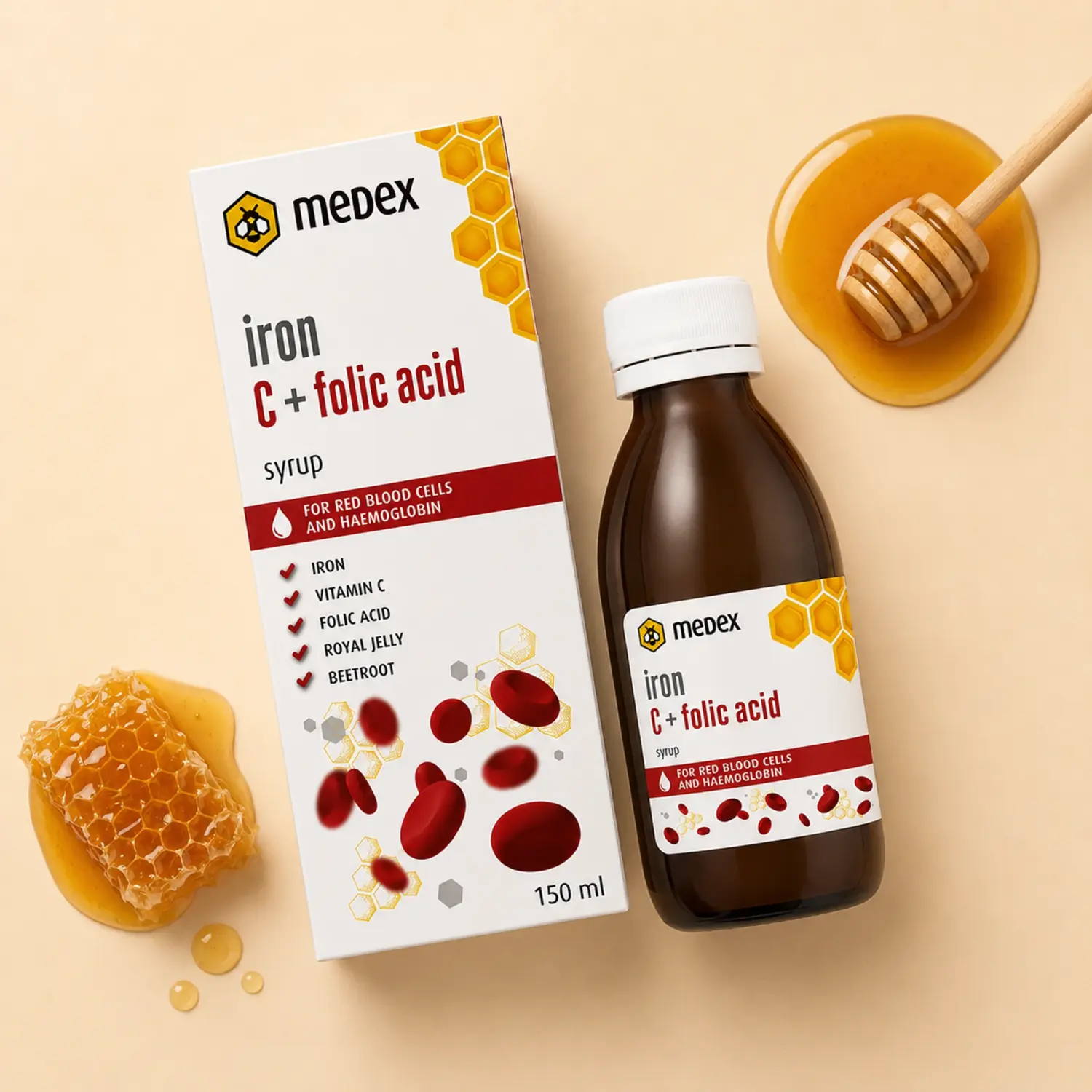 Medex Төмөр+С витамин+фолийн хүчилтэй сироп 150мл /Iron C + Folic acid syrup/
