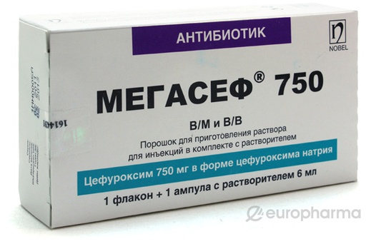 [103762] Мегасеф 750мг №1 тарилгын нунтаг Nobel - Nobel Ilac Sanayii Ve Ticaret A.S (TUR)